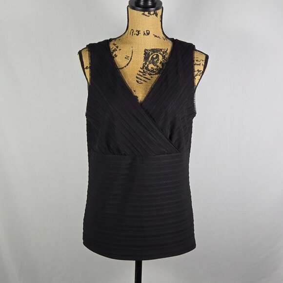 White House Black Market Minimalist Black Surplice Sleeveless‎ Top Women’s XL - Picture 1 of 14